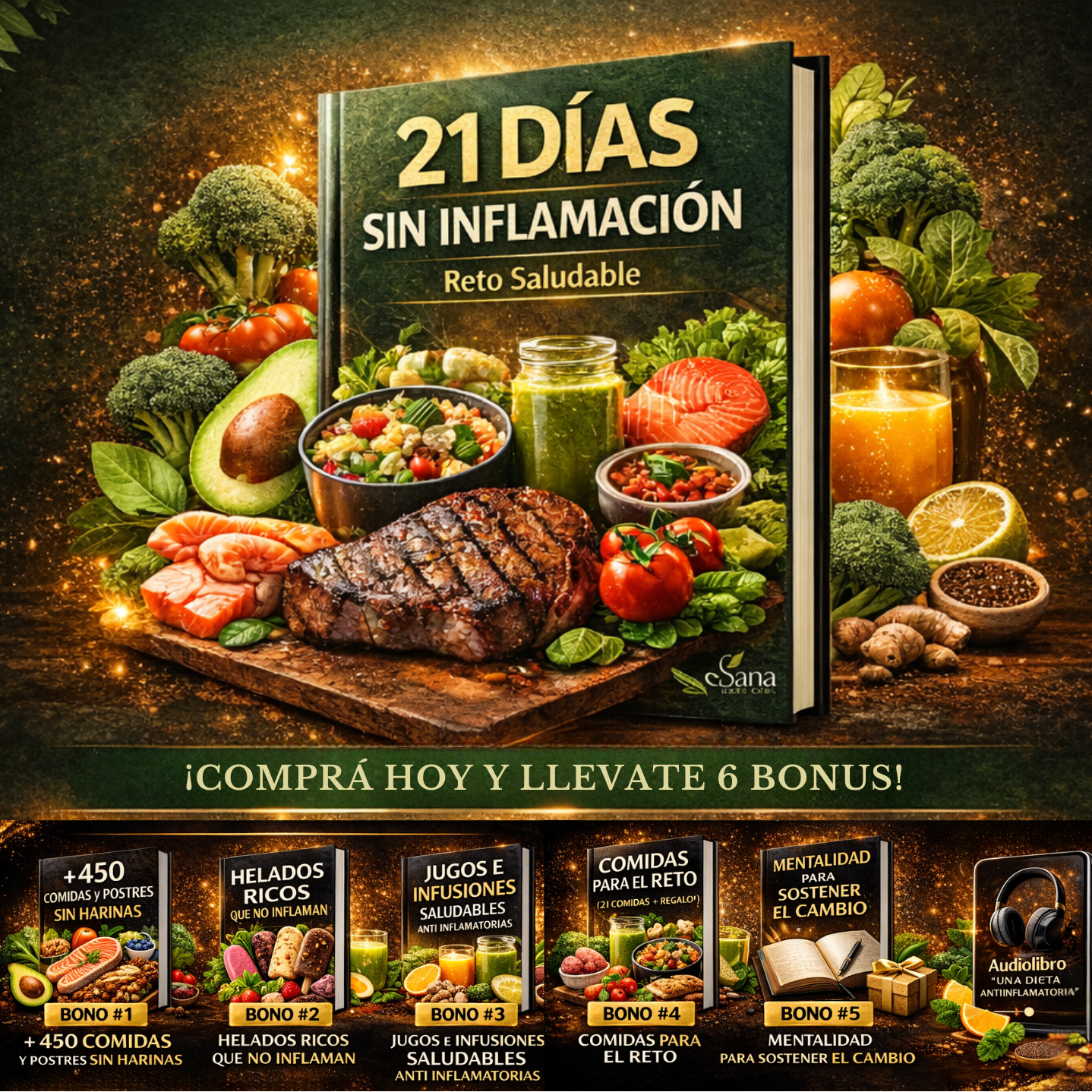 Reto 21 dias ANTI INFLAMATORIO + 6 BONUS DE REGALO!